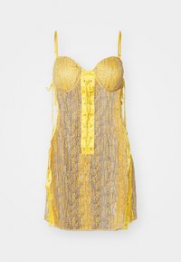 CORD UP EYELET MINI DRESS - Cocktailklänning - yellow
