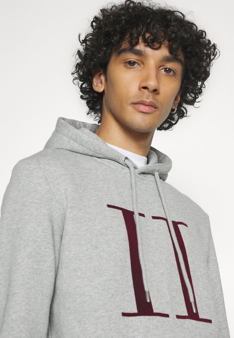 Les Deux ENCORE HOODIE - Sweat à capuche - light grey melange/bordeaux/gris  clair - ZALANDO.FR