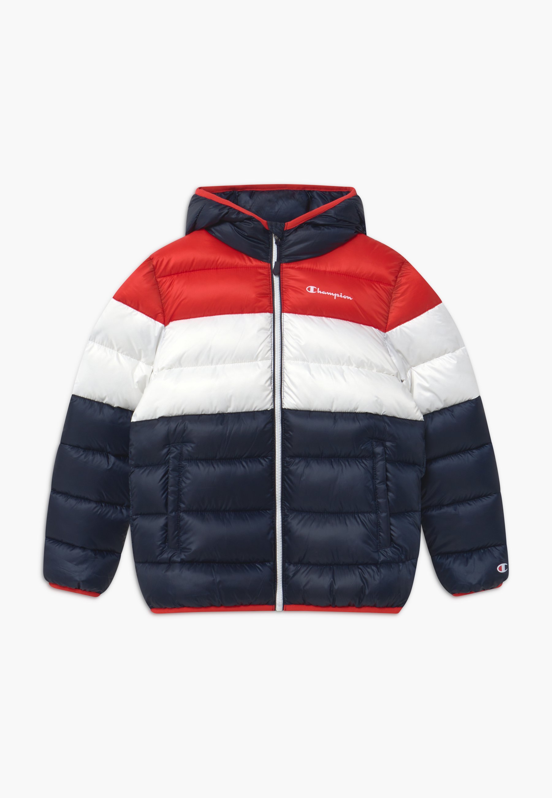 champion jacket red blue white
