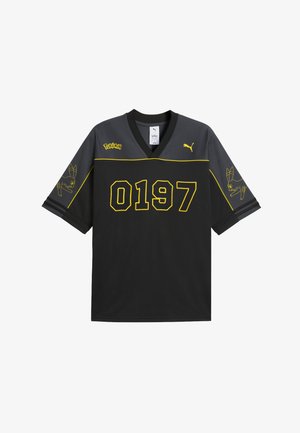 Black and gray sports jersey with yellow trim, "0197" on front, Pokémon logo on chest, and Umbreon character outlines on both sleeves.