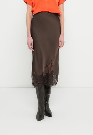 VISABEL MIDI DETAIL SKIRT - A-lõikeline seelik - chocolate brown
