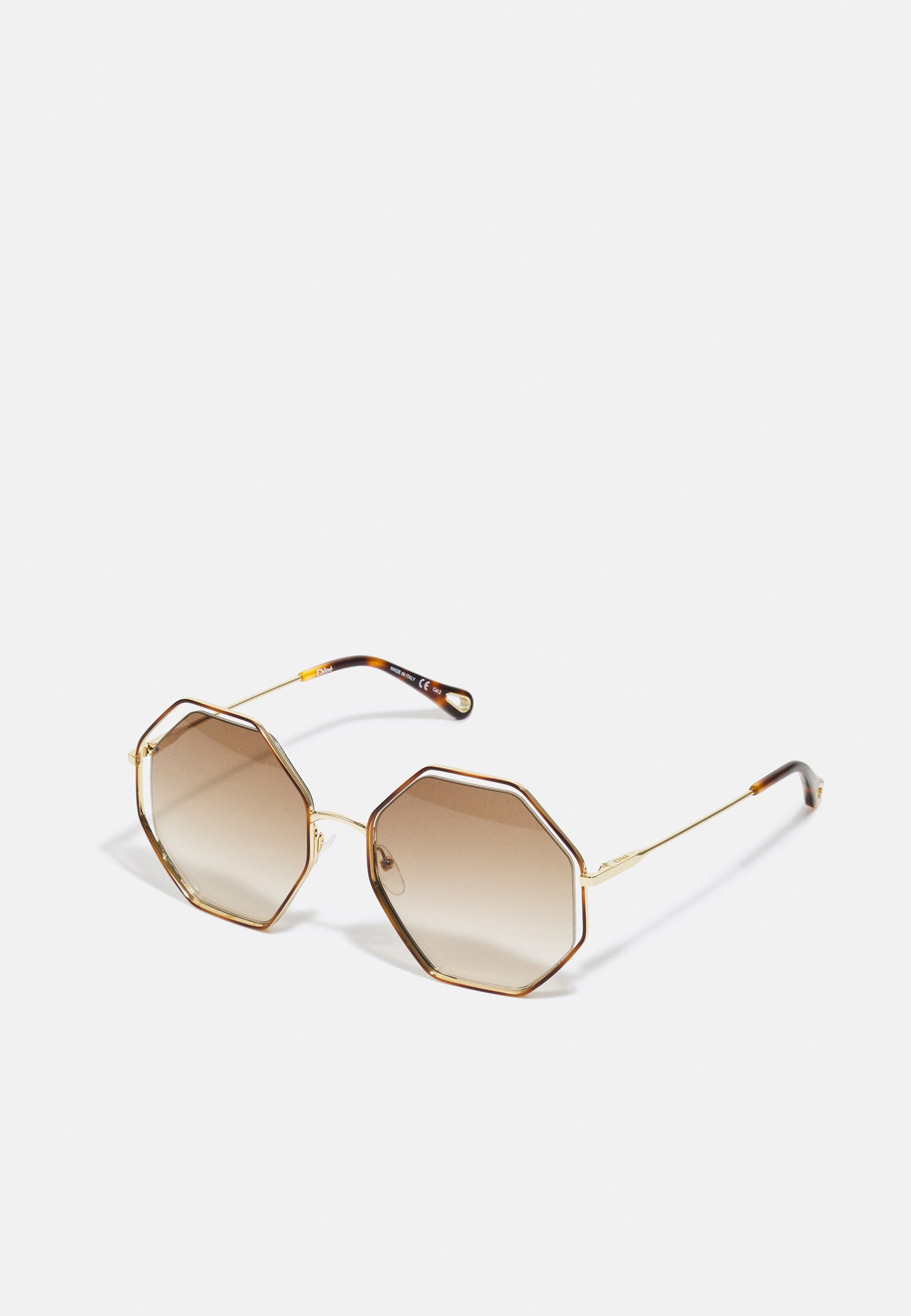 Chloe Hexagonal Sunglasses in Gold and Orange Chloé - Poppy Octagonal Metal Sunglasses - Gold Havana Brown  main image 3