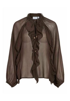 VILA, VITIRO V-NECK L/S FLOUNCE TOP/BFS - Blouse - coffee bean