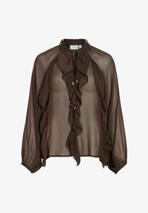 VILA, VITIRO V-NECK L/S FLOUNCE TOP/BFS - Blouse - coffee bean