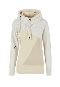 Helles Hoodie aus Mischgewebe mit einem Farbblockdesign in Beige und Creme, mit einer Kordelzugkapuze und strukturierten Ärmeln.