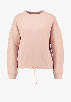 Sweatshirt de culoare roz deschis, cu guler rotund cu nervuri, mâneci lungi și talie cu șnur. Fabricat dintr-un material texturat, cu un croi supradimensionat.
