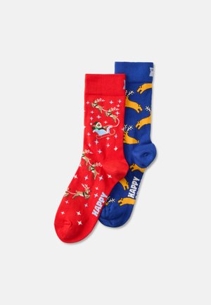 SLEIGH REINDEER SOCKS UNISEX 2 PACK - Sokid - blue/red