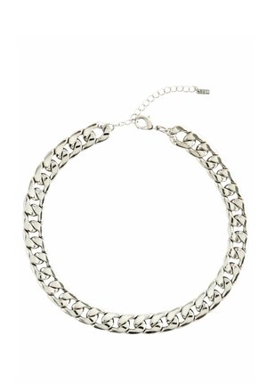 Sølv chunky kædehalssmykke med sammenflettede led, en glat, poleret overflade og en lobsterlås med en justerbar kædeforlængelse.