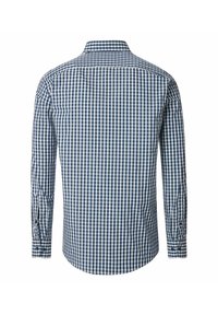 Langsleeve shirt met een blauw-witte ruitpatroon, button-down kraag en ronde zoom met knoopmanchetten.
