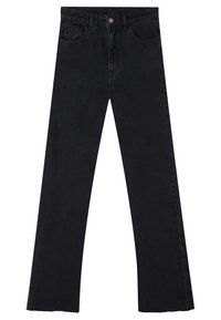 Jeans in denim nero con un design a gamba dritta, dotati di chiusura a bottone e cerniera, cinque tasche e una finitura pulita e senza cuciture.