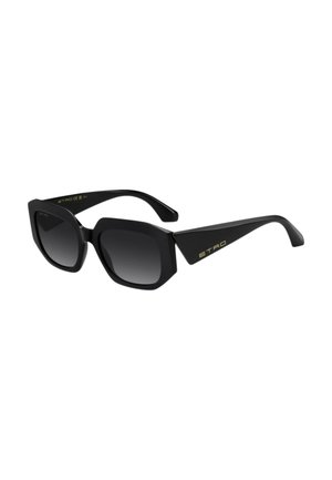 Occhiali da sole quadrati neri oversize con lenti sfumate scure e logo Etro dorato sulle aste.
