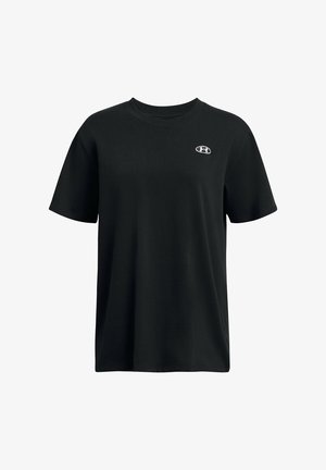 Črna bombažna majica s krožnim izrezom in kratkimi rokavi. Ima majhen bel logotip na prsih in sproščen kroj.