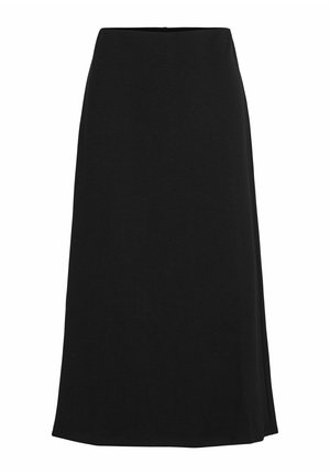 Schwarzer Maxirock aus weichem Material, mit glatter Oberfläche, hoher Taille und einem schlichten, unverzierten Design mit leichtem Schlag.