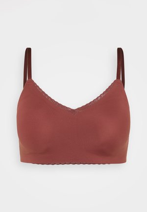 Burgunderfarbener Bralette aus weichem, dehnbarem Stoff, mit einem gewellten Saum, verstellbaren Trägern und einem V-Ausschnitt.