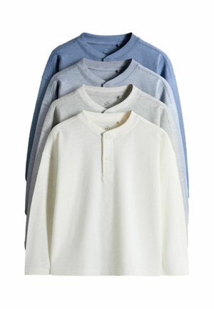 THE SET, REGULAR FIT - 4 PACK TEXTURED STRIPE LONG SLEEVE HENLEY T-SHIRTS - Long sleeved top - blue white grey marl
