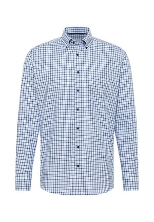Chemise à manches longues pour homme en motif carreaux bleu et blanc, avec un col boutonné et une poche poitrine. En mélange de coton.