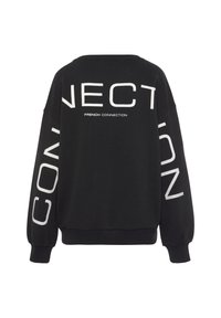 Black sweatshirt with white graphic text “CONNECTION” and “FRENCH CONNECTION” printed prominently. Features long sleeves and a crew neckline.