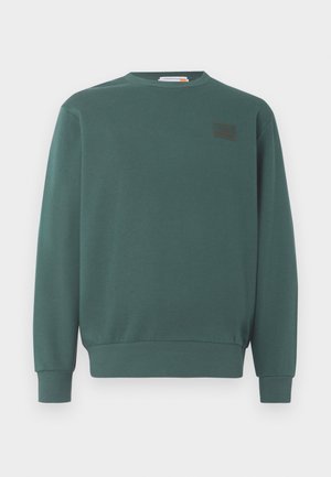 Groene sweatshirt van zachte stof, met een ronde hals, lange mouwen, geribbelde manchetten en onderrand, en een bruin logo-opdruk aan de voorkant.