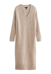 V NECK MIDI  - Stickad klänning - mink