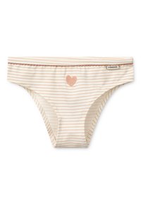 Χρωματιστό βαμβακερό εσώρουχο με ρίγες σε κρεμ και ροδάκινο, διακοσμημένο με καρδιά στο μπροστινό μέρος και δαντέλα κατά μήκος της μέσης.