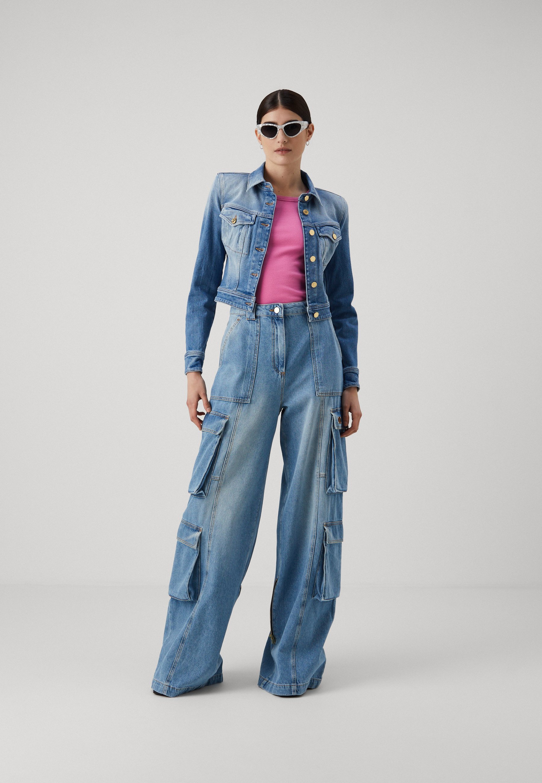 パンツ ELISABETTA FRANCHI Woman Pants Blue PA079 DC8 Elisabetta Franchi Blue Trousers in lightweight crêpe fabric