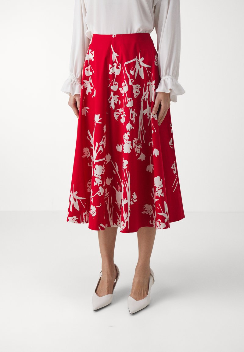 Jupe Rouge Marella (Max Mara) Taille 36 En Lin - Taille Haute Cintrée - Longueur Genou - Etat Parfait Occasion