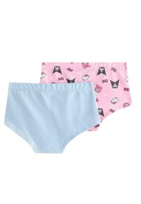 To sæt bomulds trusser: det ene i ensfarvet lyseblå, det andet pink med Hello Kitty og dyretryk. Blødt stof, elastisk talje. 