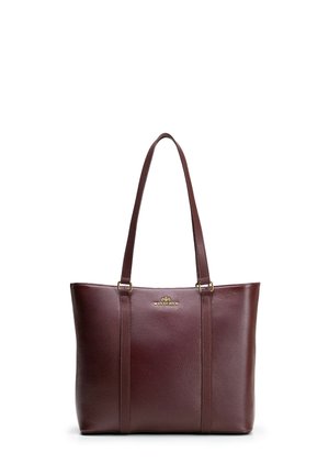 Donkerbruine leren shopper met twee lange handvatten, subtiele textuur en klein gouden logo "WITTCHEN" op het voorste midden.