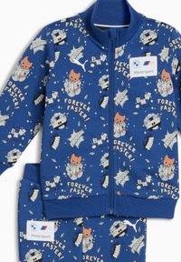 Zila zip-up sporta tērps ar multfilmu varoņiem un sacīkšu motīviem. Mīksta auduma, elastīgi aproces un josta. BMW logo uz krūtīm un uz kājas.