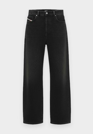 Černé široké džíny z denimu, s vysokým pasem, předními kapsami a jemným zesvětlením, s klasickým zapínáním na knoflík.