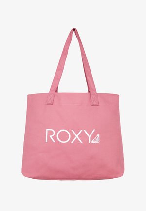 Rosa Canvas-Shopper mit zwei Trägern und einem weißen "ROXY"-Logo. Verfügt über ein einfaches Design, eine rechteckige Form und strapazierfähiges Material.