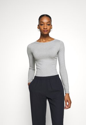 BASIC OPEN NECK JUMPER - Jersey de punto - mottled light grey