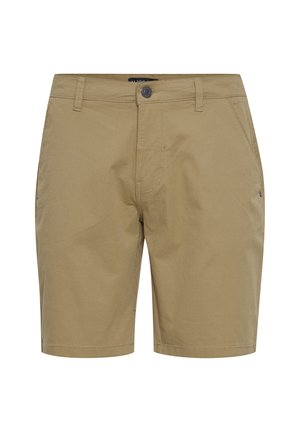 Χακί σορτς κατασκευασμένα από ύφασμα με βαμβακερή σύνθεση, με κουμπί στη μέση, πλαϊνές τσέπες και απαλό, ελαφρύ υλικό.
