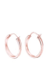 Ohrringe aus Roségold in Form von weich abgerundeten Hufeisen mit einem dezenten Scharnierverschluss. Sie verfügen über eine polierte Oberfläche und keine zusätzlichen Verzierungen.