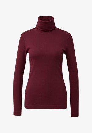 Maglione a dolcevita lungo in bordeaux, realizzato in cotone morbido e liscio. Design aderente con colletto alto e spalle senza cuciture.