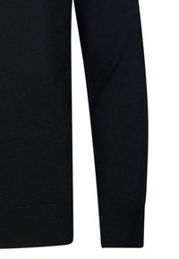 Czarny sweter dzianinowy z długimi rękawami, ściągaczami na nadgarstkach i gładką fakturą, zaprojektowany dla dopasowanego sylwetki.