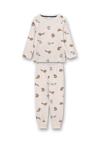 Set di pigiama per bambini in grigio chiaro con stampa di procioni. Tessuto morbido, maniche lunghe, vita elastica e polsini a coste.