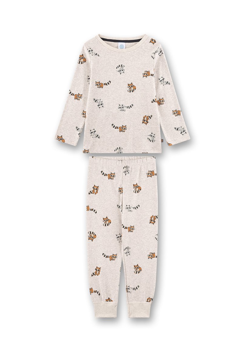 Set di pigiama per bambini in grigio chiaro con stampa di procioni. Tessuto morbido, maniche lunghe, vita elastica e polsini a coste.
