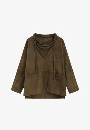 Massimo Dutti, HIGH-NECK SUEDE SHIRT - Bluse - mottled green