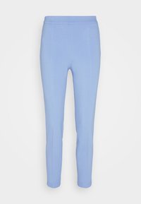 Light blue stretch pants with a smooth texture, fitted design, and an elastic waistband. Features subtle seam detailing along the legs.