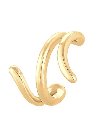 Paire de manchettes d'oreilles en or lisses et courbes avec un design ouvert pour un port facile, présentée sur fond blanc.