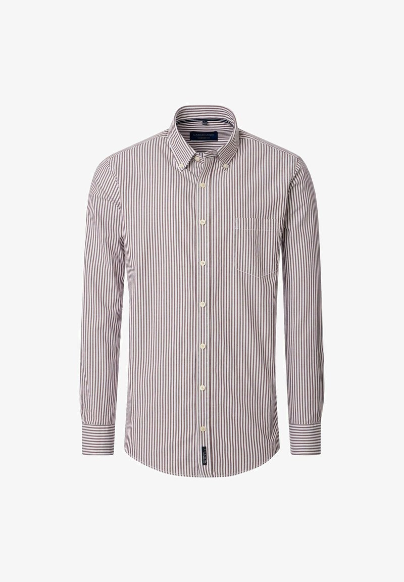 Langarm overhemd met rode en witte strepen, van katoen, met een borstzak en een gestructureerde kraag met contrasterende stiksels.