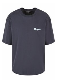 Mørkeblå kortærmet t-shirt i bomuld med rund hals og et lille, lyseblåt "Dropsize" logo på venstre brystområde.