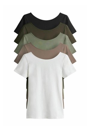 REGULAR FIT - 5 PACK SCOOP BACK FITTTED SHORT SLEEVE  - Basic T-shirt - cream taupe brown light green khaki black