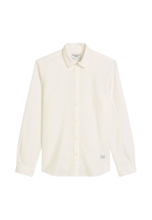 Wit shirt met lange mouwen gemaakt van katoen. Voorzien van een standaardkraag, knoopsluiting aan de voorkant en een klein merkembleem aan de onderrand.