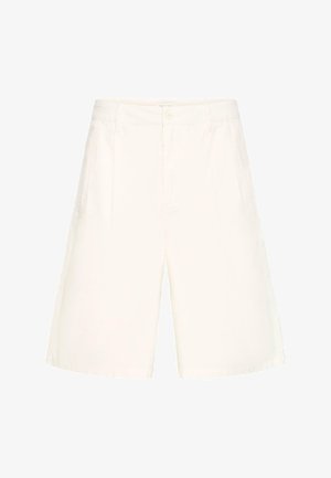 Shorts beige in cotone con taglio dritto, chiusura con bottoni e due tasche frontali. Tessuto liscio e design minimalista.