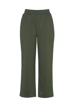 Groene cropped broeken met een gladde textuur, elastische tailleband en zijzakken. Beschikt over een recht beenontwerp voor comfortabel draaggemak.