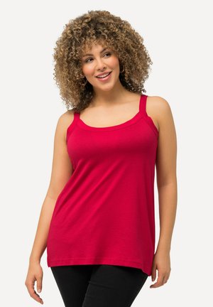 Rotes Tanktop mit breiten Trägern und rundem Ausschnitt, aus einem weichen, leichten Stoff gefertigt. Leicht ausgestellte Passform für zusätzlichen Komfort.