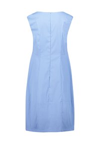 Helles blaues ärmelloses Kleid mit taillierter Oberweite, gerader Silhouette und Nahtdetails. Verfügt über einen verdeckten Reißverschluss im Rücken.