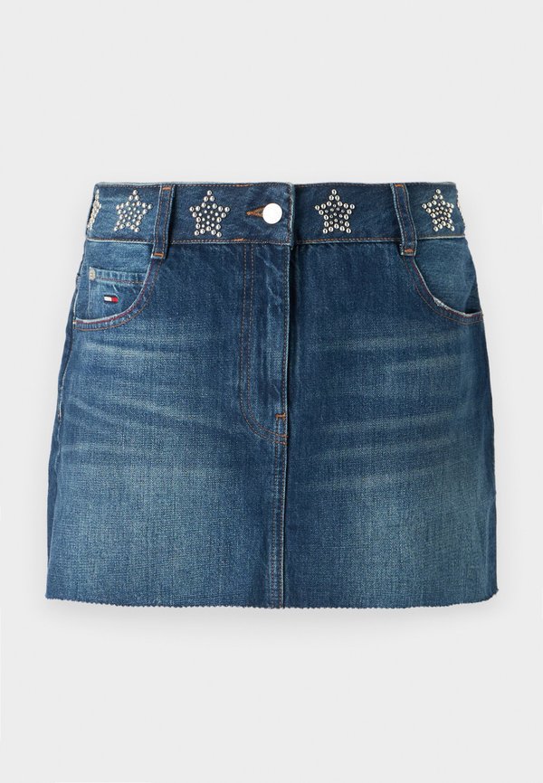 STUDDED MINI SKIRT - Mini skirt - denim dark3